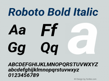 Roboto Bold Italic Version 3.003 Font Sample