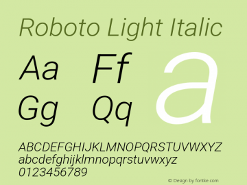 Roboto Light Italic Version 3.003 Font Sample