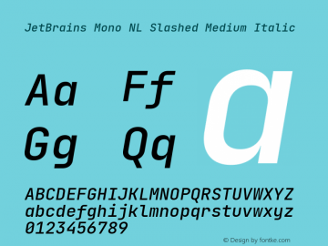 JetBrains Mono NL Slashed Medium Italic Version 2.210; ttfautohint (v1.8.3); featfreeze: zero图片样张