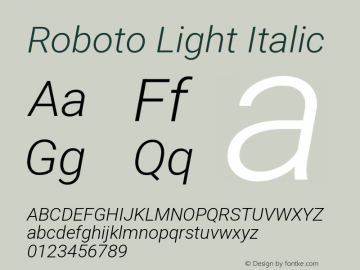 Roboto Light Italic Version 3.004; 2020图片样张
