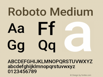 Roboto Medium Version 3.004; 2020 Font Sample