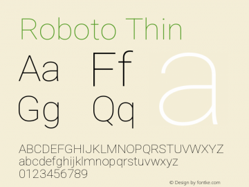 Roboto Thin Version 3.004; 2020 Font Sample