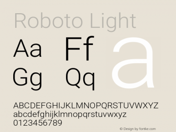 Roboto Light Version 3.004; 2020 Font Sample