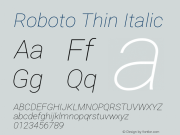 Roboto Thin Italic Version 3.004; 2020 Font Sample