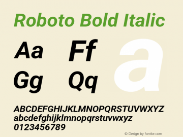 Roboto Bold Italic Version 3.004; 2020 Font Sample