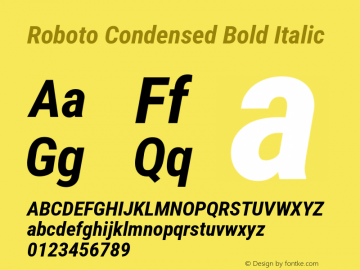 Roboto Condensed Bold Italic Version 3.004; 2020 Font Sample