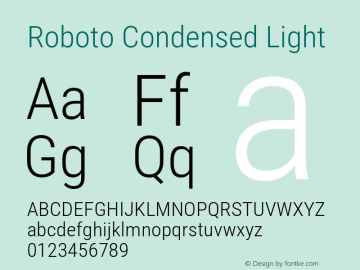 Roboto Condensed Light Version 3.004; 2020 Font Sample