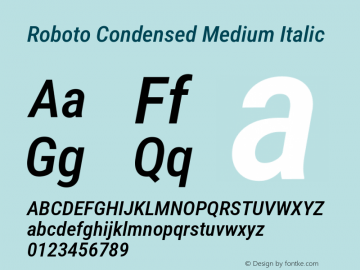Roboto Condensed Medium Italic Version 3.004; 2020 Font Sample
