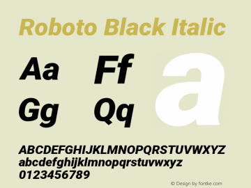 Roboto Black Italic Version 3.004 Font Sample