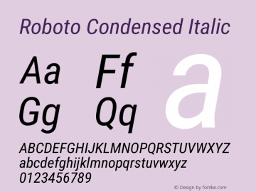 Roboto Condensed Italic Version 3.004 Font Sample