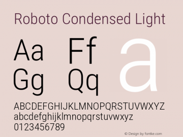 Roboto Condensed Light Version 3.004 Font Sample