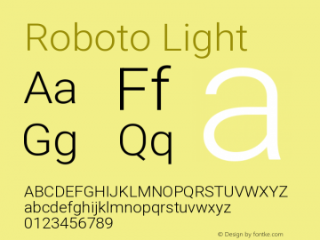 Roboto Light Version 3.004 Font Sample