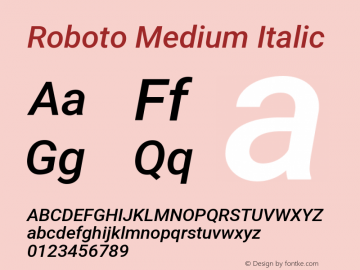 Roboto Medium Italic Version 3.004 Font Sample
