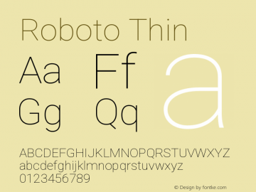 Roboto Thin Version 3.004 Font Sample