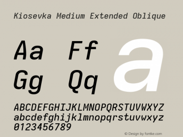 Kiosevka Medium Extended Oblique Version 4.0.0; ttfautohint (v1.8.2) Font Sample