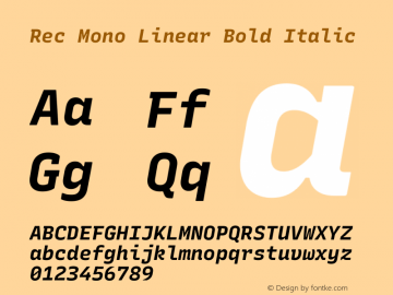 Rec Mono Linear Bold Italic Version 1.066 Font Sample