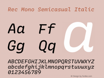 Rec Mono Semicasual Italic Version 1.066 Font Sample
