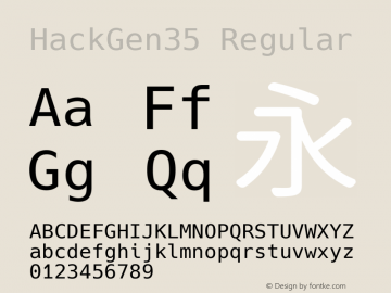 HackGen35 Regular Version 2.2.2 ; ttfautohint (v1.8.1) -l 6 -r 45 -G 200 -x 14 -D latn -f none -m 