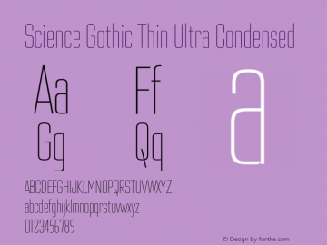 ScienceGothic-ThinUltraCond Version 1.002 Font Sample