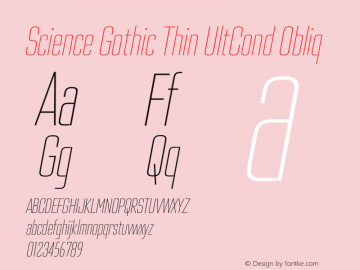 ScienceGothic-ThUCnObl Version 1.002 Font Sample