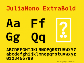 JuliaMono ExtraBold Version 0.028; ttfautohint (v1.8) Font Sample