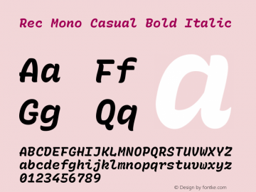 Rec Mono Casual Bold Italic Version 1.068 Font Sample