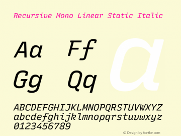 Recursive Mn Lnr St Italic Version 1.068;hotconv 1.0.115;makeotfexe 2.5.65600图片样张