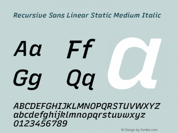 Recursive Sn Lnr St Med Italic Version 1.068;hotconv 1.0.115;makeotfexe 2.5.65600图片样张