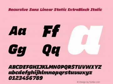 Recursive Sn Lnr St XBk Italic Version 1.068;hotconv 1.0.115;makeotfexe 2.5.65600; ttfautohint (v1.8.3)图片样张