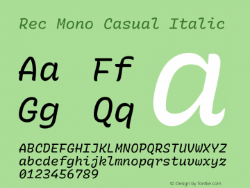 Rec Mono Casual Italic Version 1.069 Font Sample