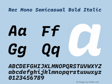 Rec Mono Semicasual Bold Italic Version 1.069 Font Sample