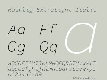 Hasklig ExtraLight Italic Version 1.052;hotconv 1.0.117;makeotfexe 2.5.65602 Font Sample