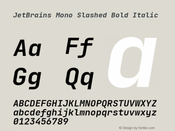 JetBrains Mono Slashed Bold Italic Version 2.221; ttfautohint (v1.8.3); featfreeze: zero Font Sample