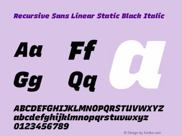 Recursive Sn Lnr St Blk Italic Version 1.070;hotconv 1.0.112;makeotfexe 2.5.65598; ttfautohint (v1.8.3)图片样张
