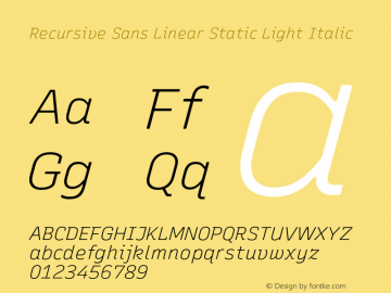 Recursive Sn Lnr St Lt Italic Version 1.070;hotconv 1.0.112;makeotfexe 2.5.65598图片样张