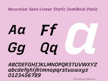 Recursive Sn Lnr St SmB Italic Version 1.070;hotconv 1.0.112;makeotfexe 2.5.65598图片样张