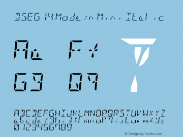 DSEG14 Modern Mini-Italic Version 0.46 Font Sample