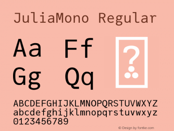 JuliaMono Regular Version 0.029; ttfautohint (v1.8) Font Sample