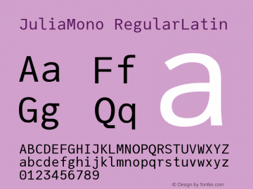 JuliaMono RegularLatin Version 0.029; ttfautohint (v1.8) Font Sample