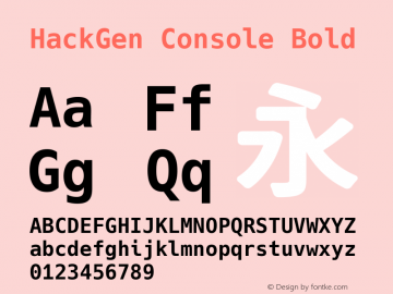 HackGen Console Bold Version 2.2.3 ; ttfautohint (v1.8.1) -l 6 -r 45 -G 200 -x 14 -D latn -f none -m 