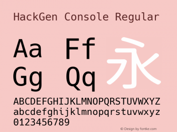 HackGen Console Regular Version 2.2.3 ; ttfautohint (v1.8.1) -l 6 -r 45 -G 200 -x 14 -D latn -f none -m 