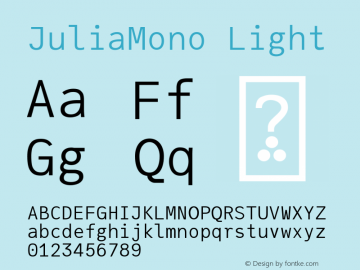 JuliaMono Light Version 0.030; ttfautohint (v1.8) Font Sample