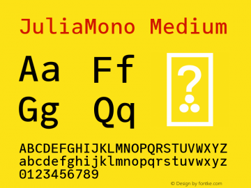 JuliaMono Medium Version 0.030; ttfautohint (v1.8) Font Sample