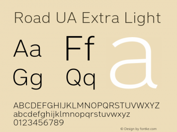 RoadUA-ExtraLight Version 1.001 Font Sample