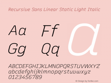 Recursive Sn Lnr St Lt Italic Version 1.071;hotconv 1.0.112;makeotfexe 2.5.65598图片样张