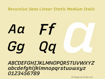 Recursive Sn Lnr St Med Italic Version 1.071;hotconv 1.0.112;makeotfexe 2.5.65598; ttfautohint (v1.8.3)图片样张