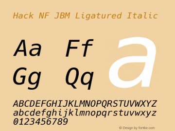 Hack NF JBM Ligatured Italic Version 3.003;[3114f1256]-release; ttfautohint (v1.7) -l 6 -r 50 -G 200 -x 10 -H 145 -D latn -f latn -m 