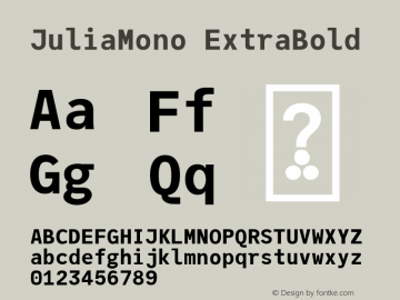 JuliaMono ExtraBold Version 0.031; ttfautohint (v1.8) Font Sample
