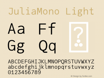 JuliaMono Light Version 0.031; ttfautohint (v1.8) Font Sample