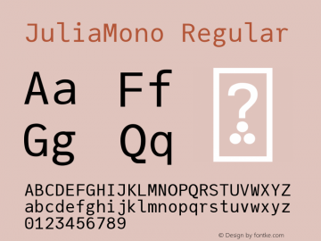 JuliaMono Regular Version 0.031; ttfautohint (v1.8) Font Sample